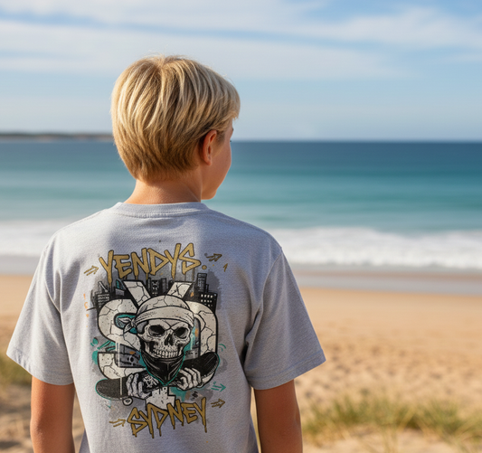 Boys SYD Skull Double Logo Tee - yendys.sydney