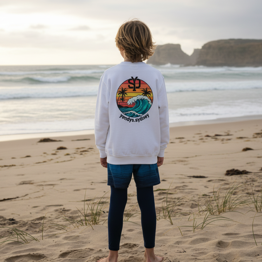 Boys Wave Double Logo Crewneck Sweatshirt