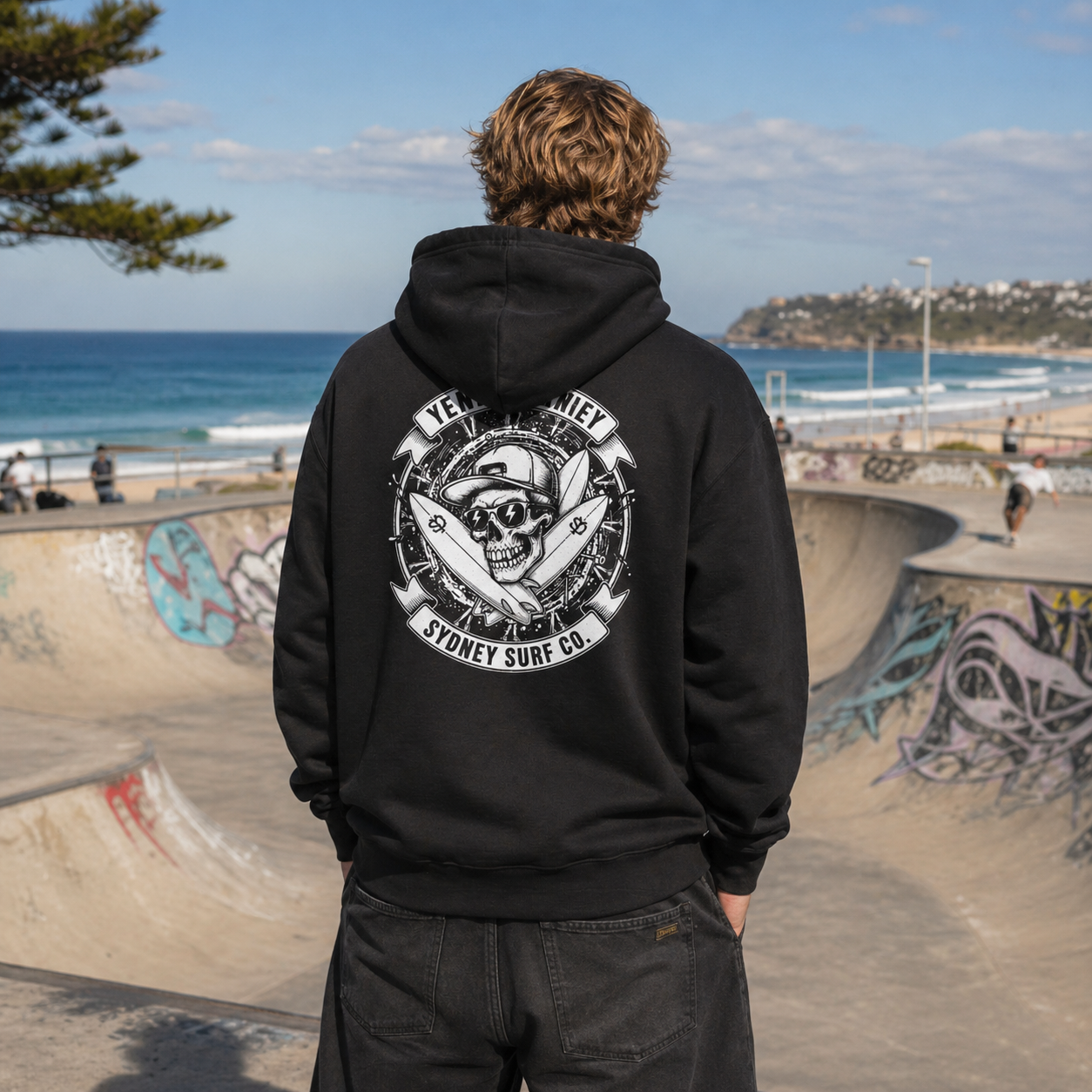 Skull Surf Design Yendys Text Hoodie